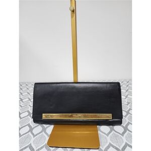 YVES SAINT LAURENT Smooth Calfskin Leather Lutetia Flap Clutch Bag Black